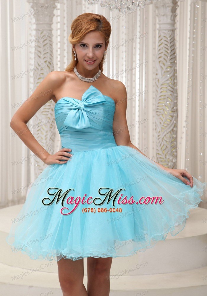 wholesale aqua blue a-line prom / cocktail dress for 2013 taffeta and organza ruched bodice mini-length