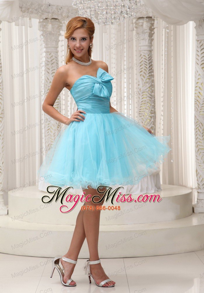 wholesale aqua blue a-line prom / cocktail dress for 2013 taffeta and organza ruched bodice mini-length