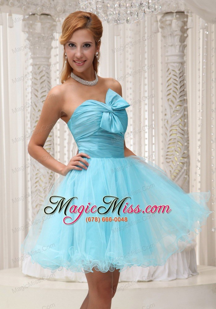 wholesale aqua blue a-line prom / cocktail dress for 2013 taffeta and organza ruched bodice mini-length