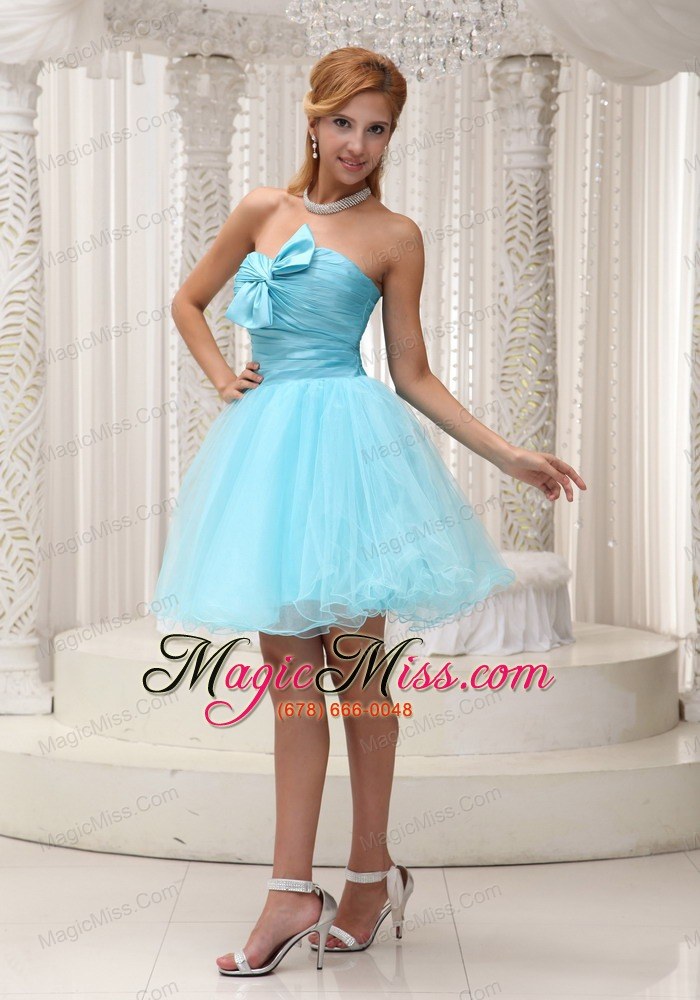 wholesale aqua blue a-line prom / cocktail dress for 2013 taffeta and organza ruched bodice mini-length