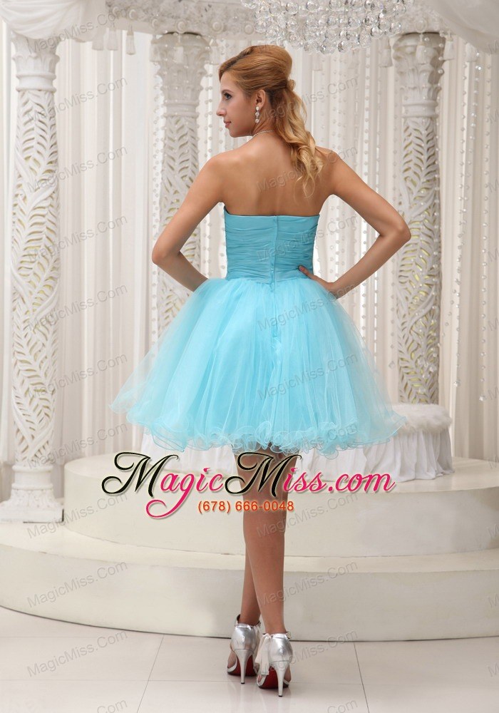 wholesale aqua blue a-line prom / cocktail dress for 2013 taffeta and organza ruched bodice mini-length