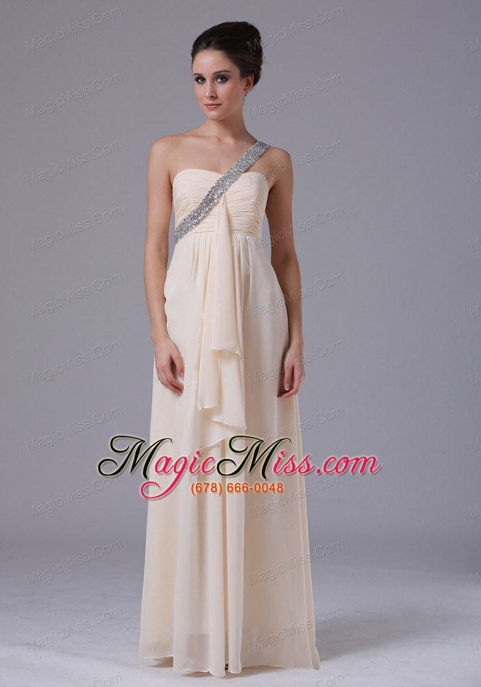 wholesale champagne one shoulder empire chiffon prom dress ruffles