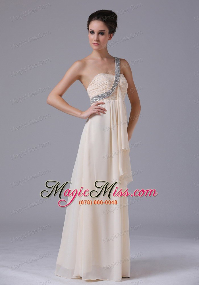 wholesale champagne one shoulder empire chiffon prom dress ruffles