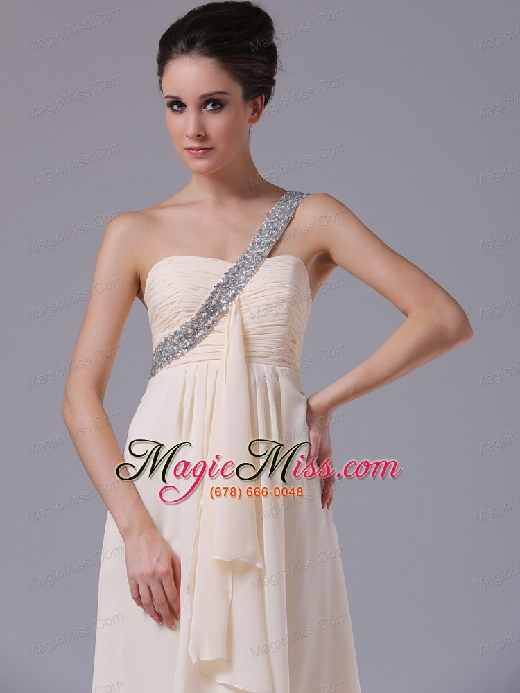 wholesale champagne one shoulder empire chiffon prom dress ruffles