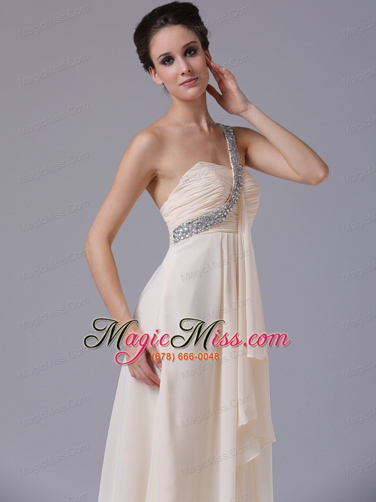 wholesale champagne one shoulder empire chiffon prom dress ruffles