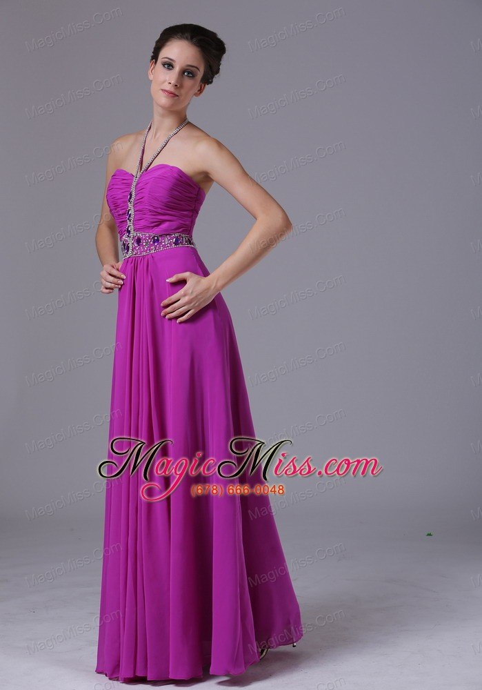 wholesale halter beading fuchsia chiffon 2013 prom dress floor-length