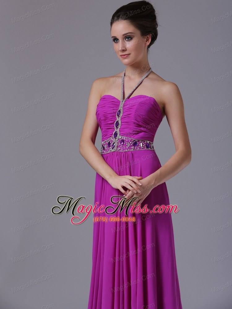 wholesale halter beading fuchsia chiffon 2013 prom dress floor-length