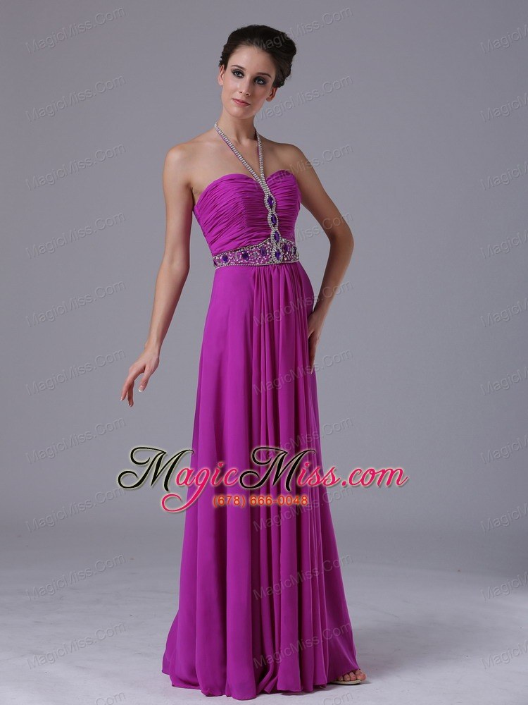 wholesale halter beading fuchsia chiffon 2013 prom dress floor-length