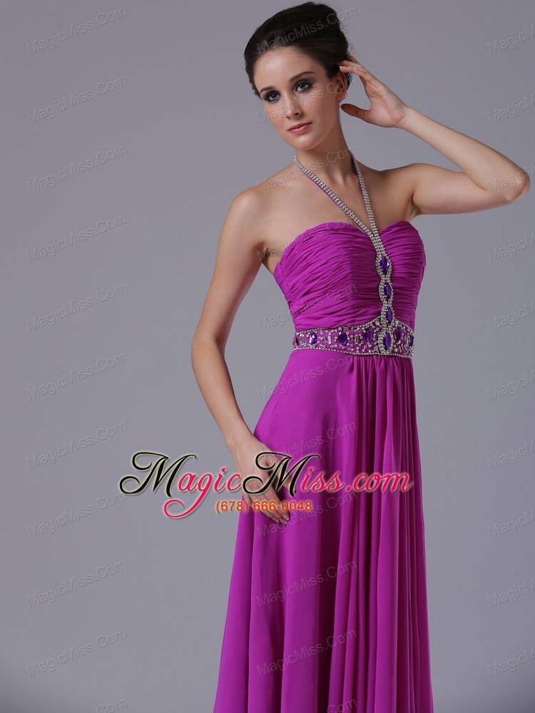 wholesale halter beading fuchsia chiffon 2013 prom dress floor-length