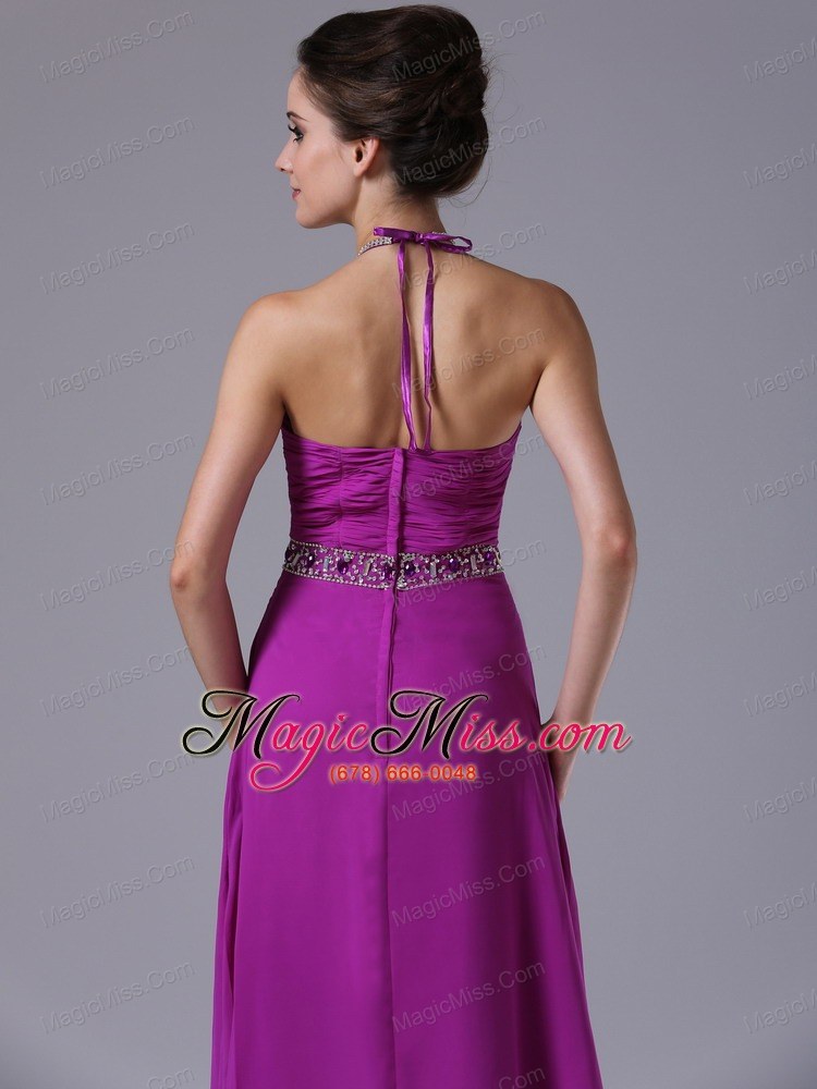 wholesale halter beading fuchsia chiffon 2013 prom dress floor-length