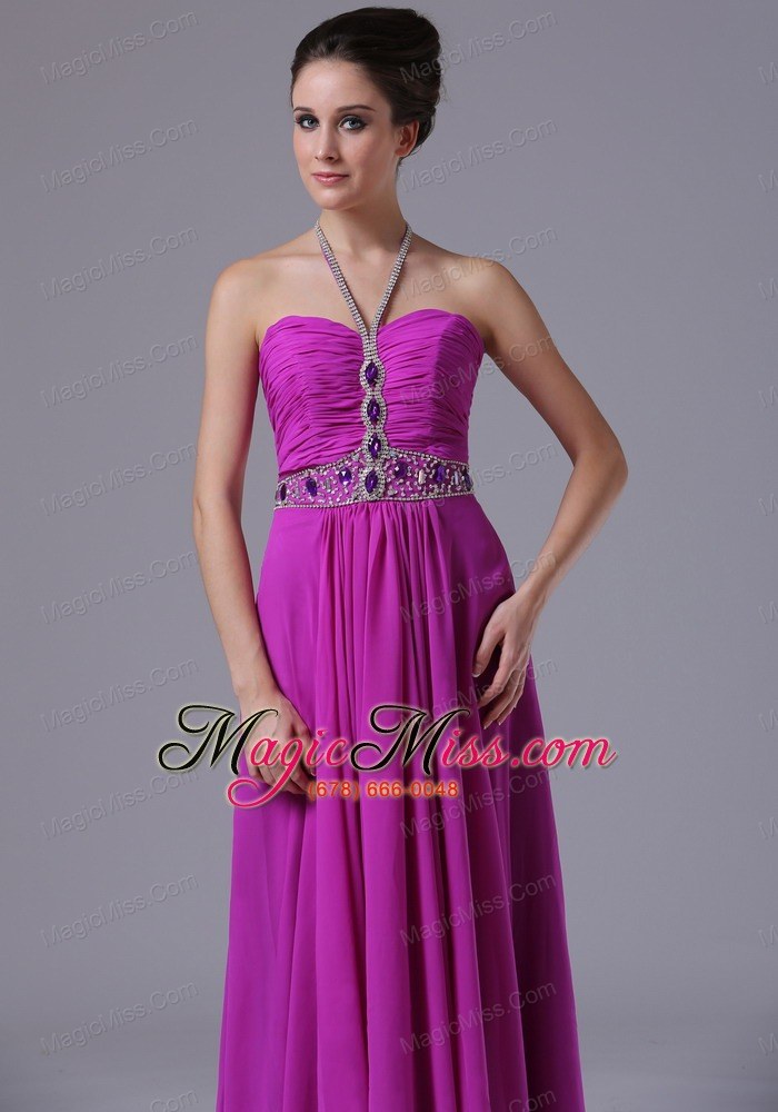 wholesale halter beading fuchsia chiffon 2013 prom dress floor-length