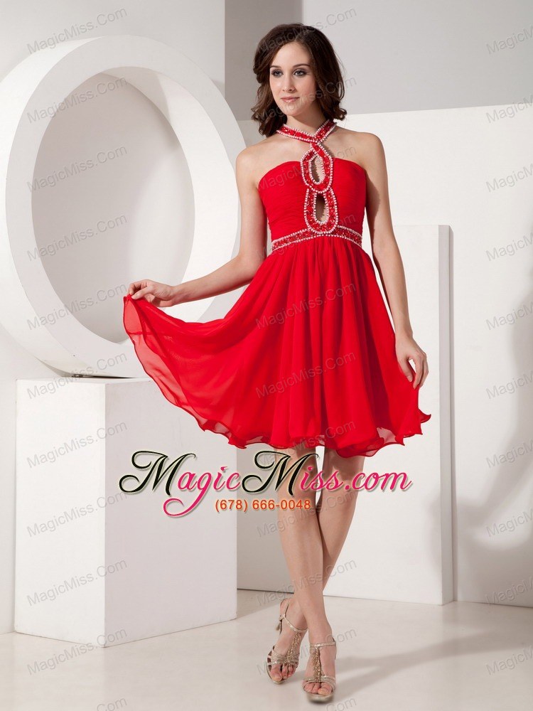 wholesale the super hot red empire cocktail dress straps chiffon beading mini-length