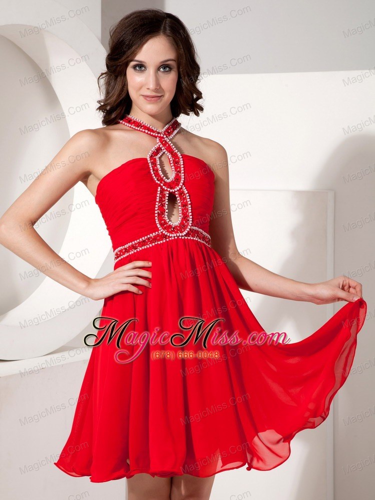 wholesale the super hot red empire cocktail dress straps chiffon beading mini-length