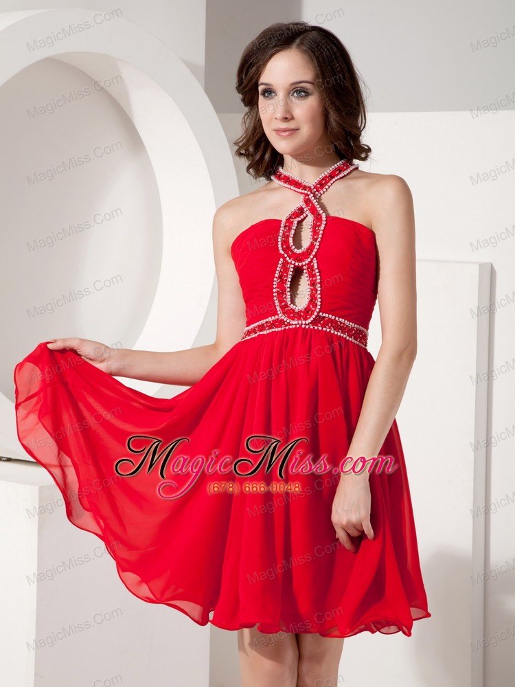 wholesale the super hot red empire cocktail dress straps chiffon beading mini-length