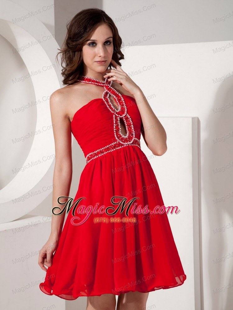 wholesale the super hot red empire cocktail dress straps chiffon beading mini-length