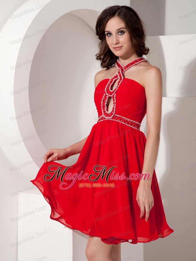 wholesale the super hot red empire cocktail dress straps chiffon beading mini-length