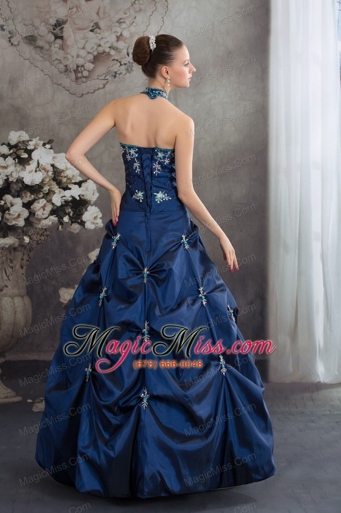 wholesale navy blue halter top beading appliques a-line quinceanera dress