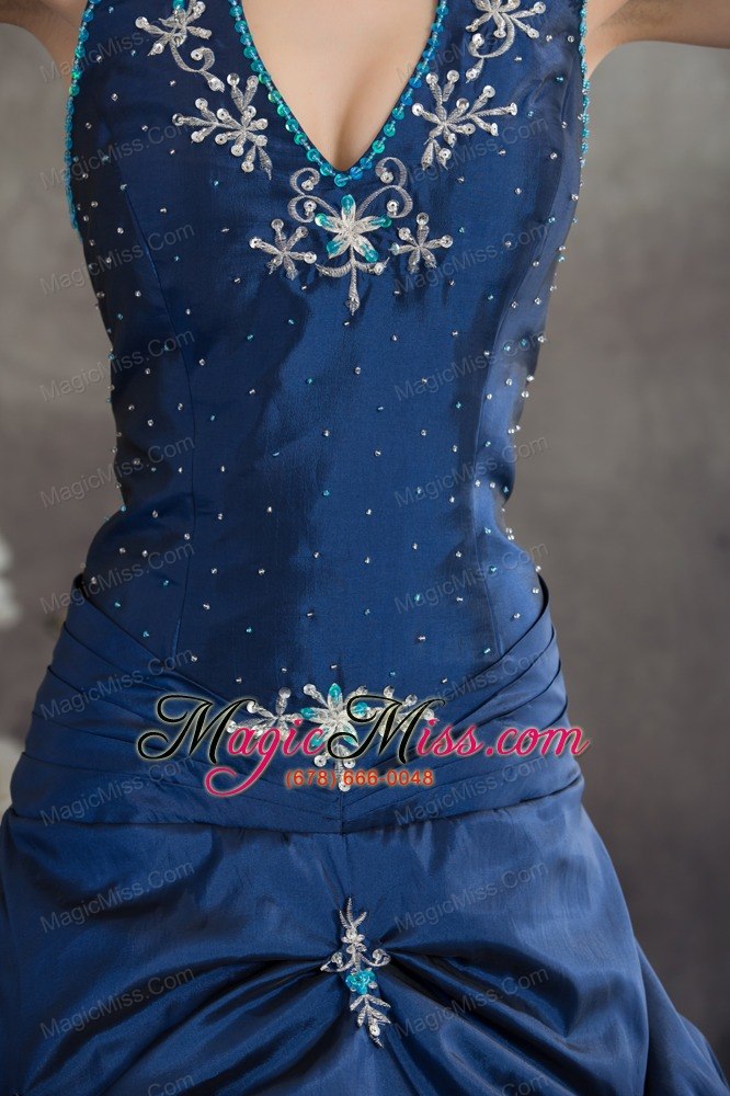 wholesale navy blue halter top beading appliques a-line quinceanera dress