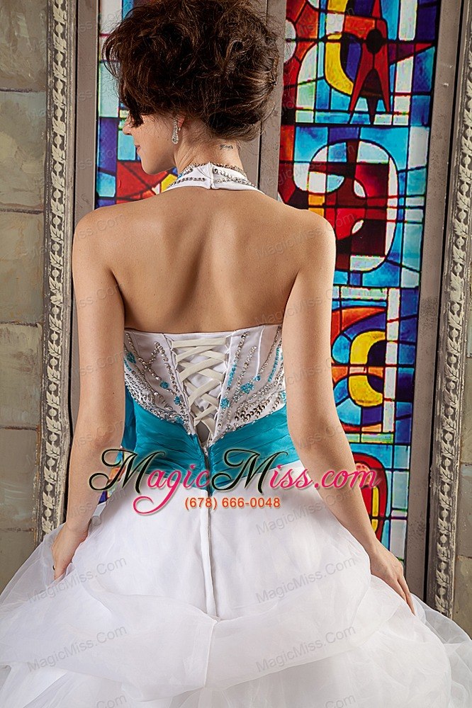 wholesale white ball gown halter floor-length organza sash quinceanea dress