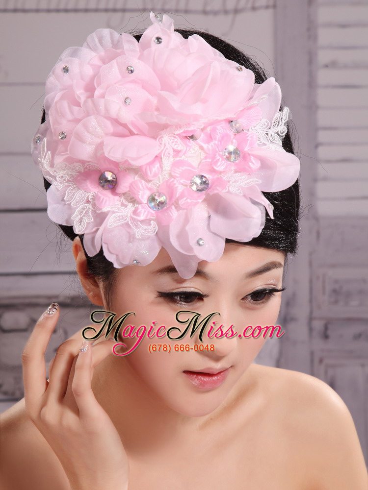 wholesale pink chiffon beading bud silk fascinators for wedding