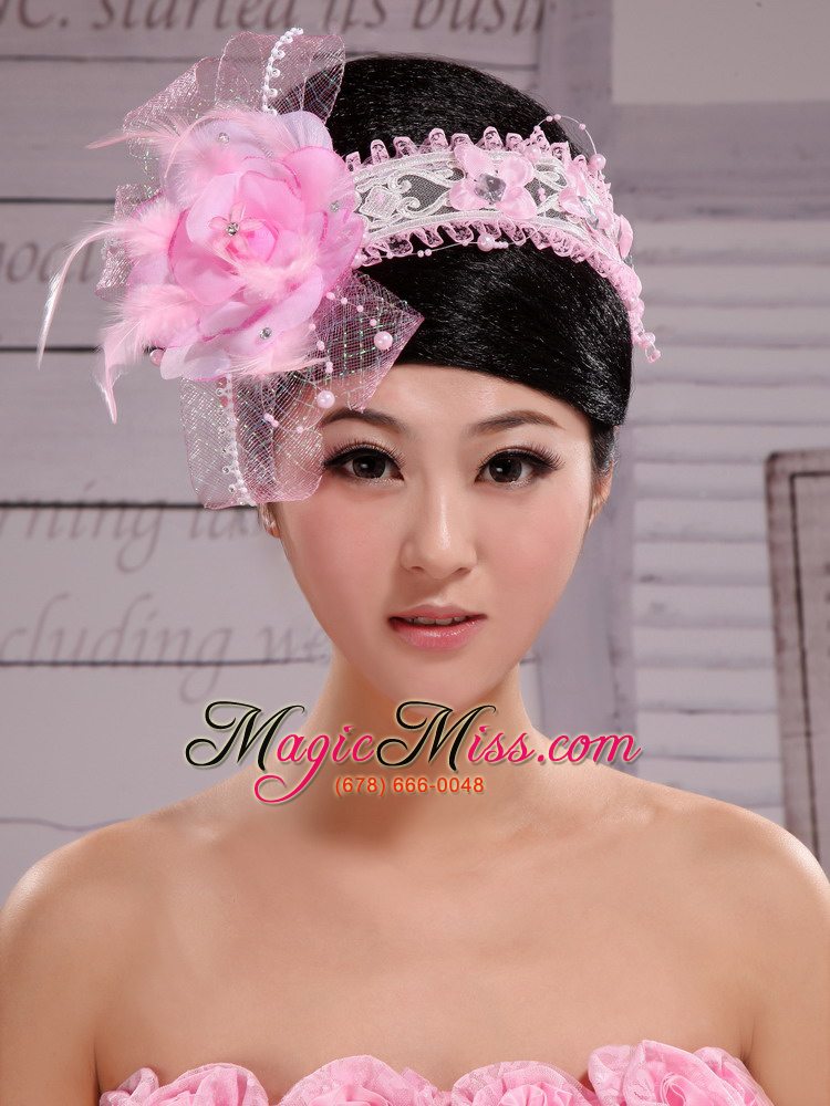 wholesale palace princess korean headdress flower net with pearls and feather