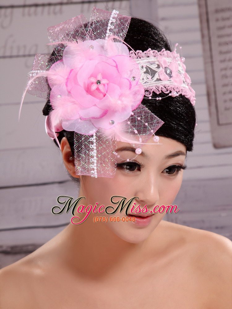 wholesale palace princess korean headdress flower net with pearls and feather