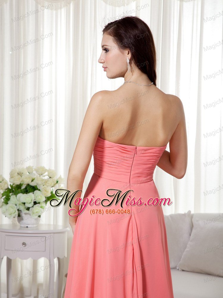 wholesale watermelon empire sweetheart high-low chiffon beading and ruch prom / celebrity dress