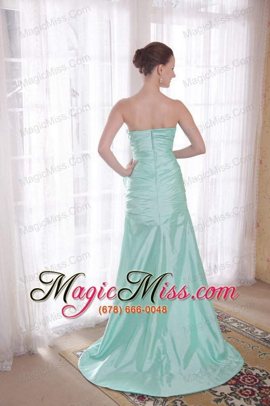 wholesale apple green a-line / princess strapless high-low taffeta hand made flower prom dress