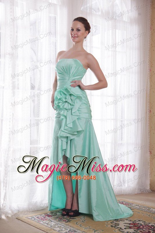 wholesale apple green a-line / princess strapless high-low taffeta hand made flower prom dress