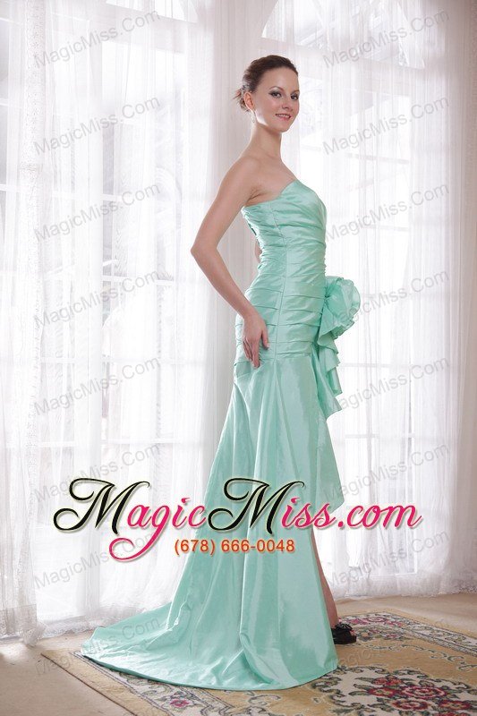 wholesale apple green a-line / princess strapless high-low taffeta hand made flower prom dress