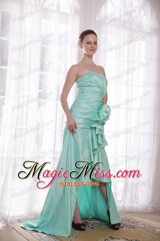 wholesale apple green a-line / princess strapless high-low taffeta hand made flower prom dress