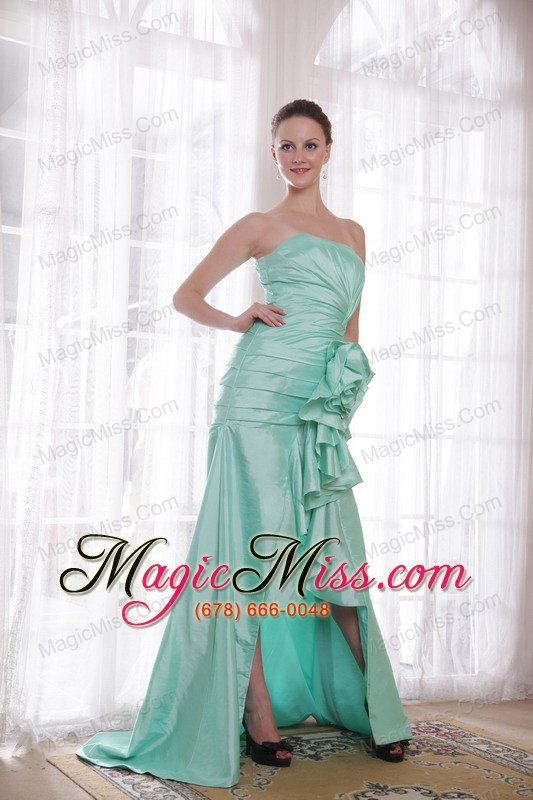 wholesale apple green a-line / princess strapless high-low taffeta hand made flower prom dress