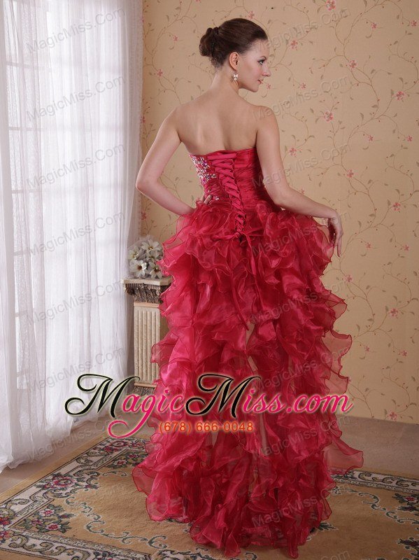 wholesale red column sweetheart high-low organza beading prom / cocktail dress