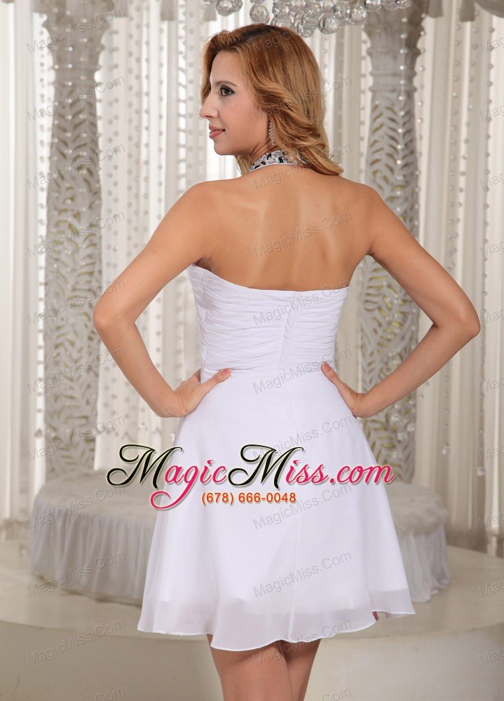 wholesale printing and white chiffon beaded decorate halter straps 2013 prom dress cocktail style in new jersey