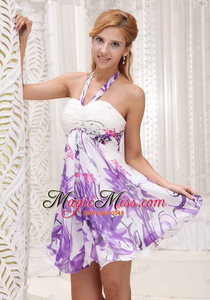 wholesale halter printing 2013 prom / homecoming dress for party ruched decorate bust mini-length colorful