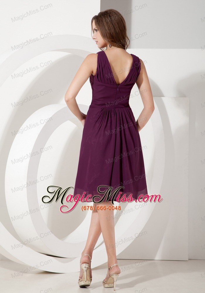 wholesale customize dark purple cocktail dress empire v-neck chiffon beading knee-length