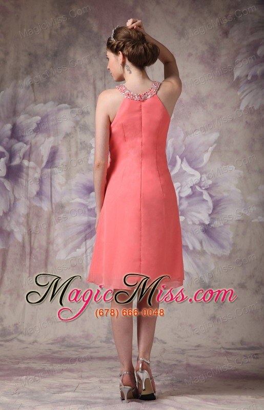 wholesale gorgeous watermelon cocktail dress empire scoop chiffon beading knee-length