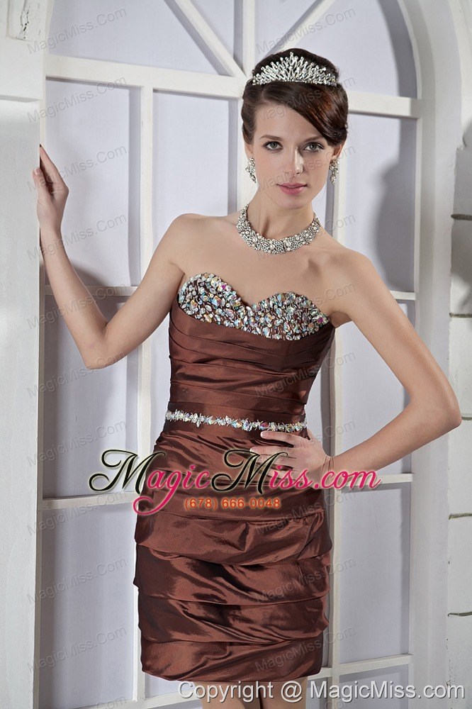 wholesale brown column sweetheart mini-length taffeta beading prom dress