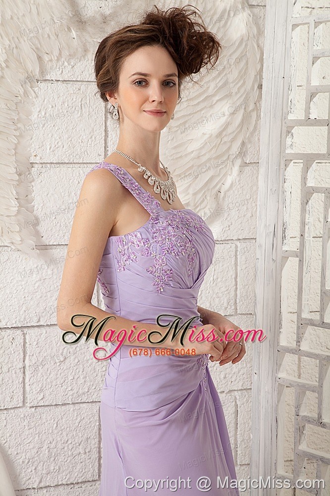 wholesale customize lavender empire one shoulder prom dress chiffon appliques brush train