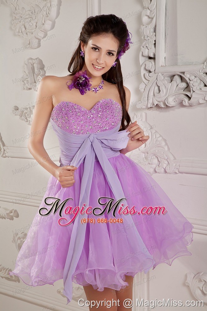 wholesale lavender a-line / princess sweetheart mini-length organza beading prom / cocktail dress