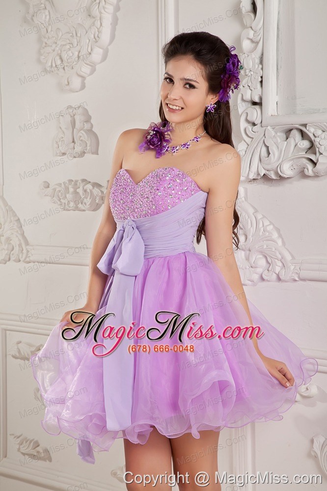 wholesale lavender a-line / princess sweetheart mini-length organza beading prom / cocktail dress