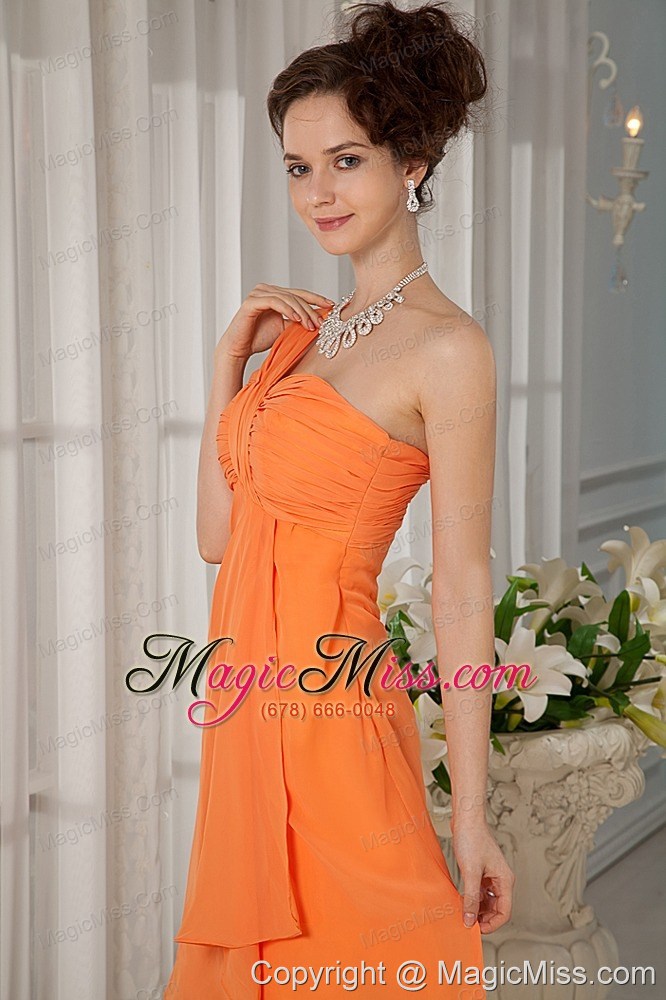 wholesale orange a-line / pricess one shoulder mini-length chiffon ruch prom / homecoming dress