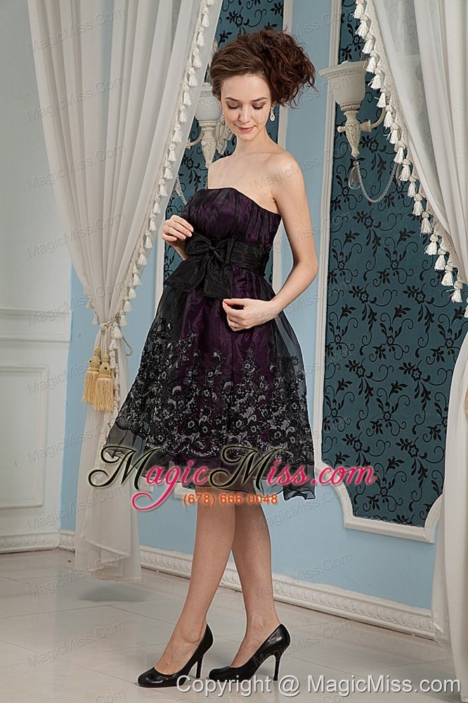 wholesale black column strapless knee-length organza embroidery prom dress