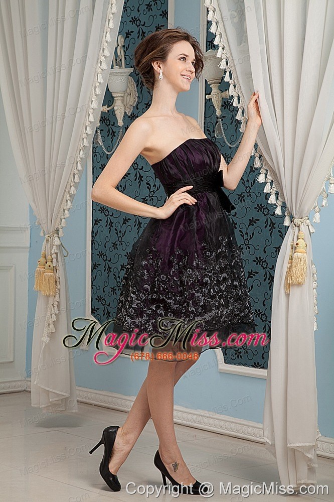 wholesale black column strapless knee-length organza embroidery prom dress