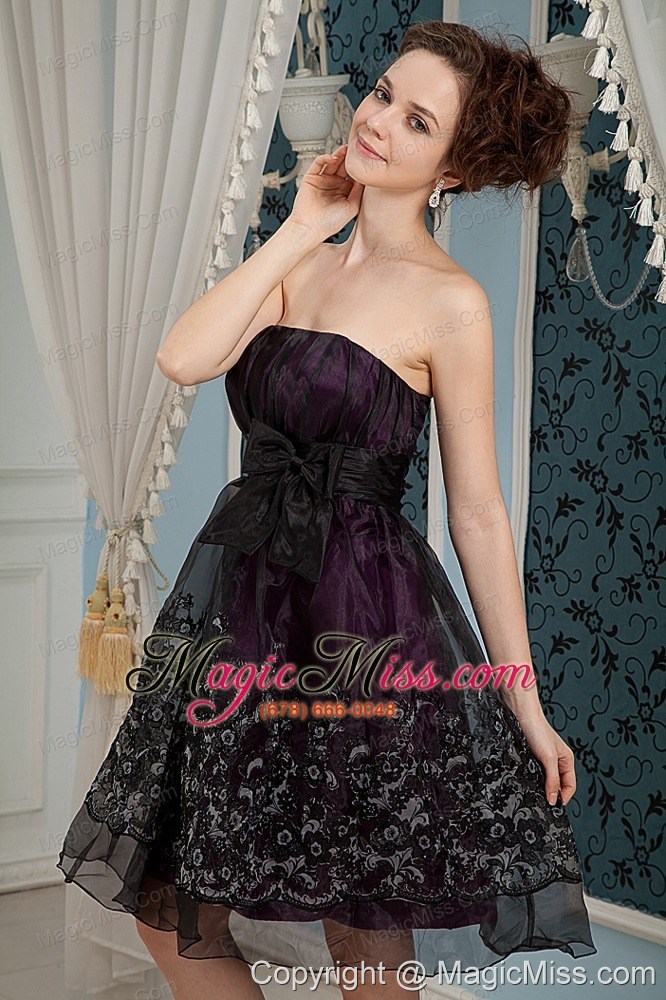 wholesale black column strapless knee-length organza embroidery prom dress