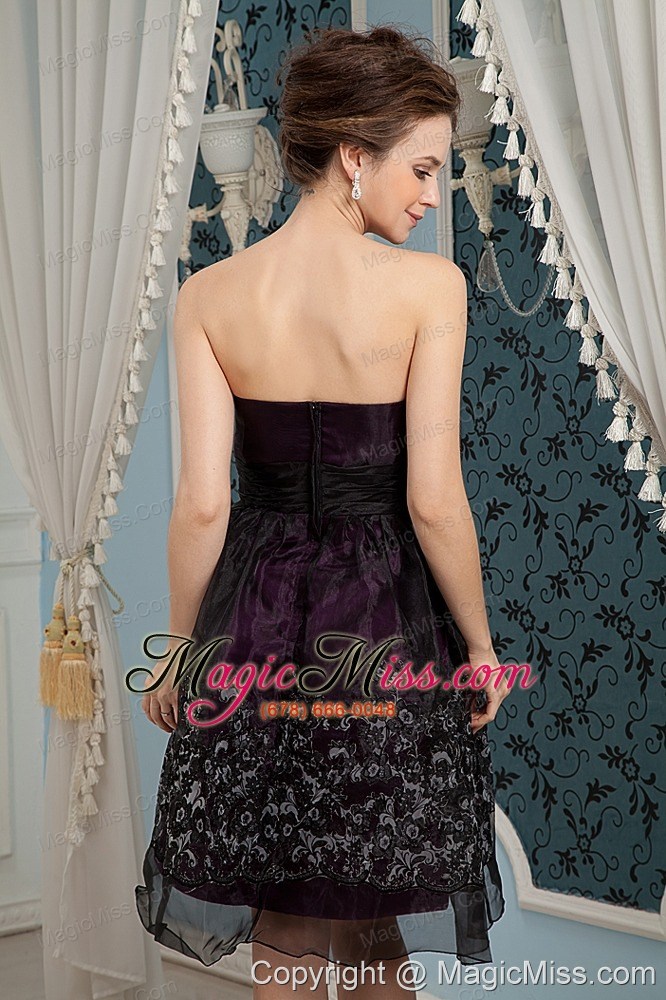 wholesale black column strapless knee-length organza embroidery prom dress