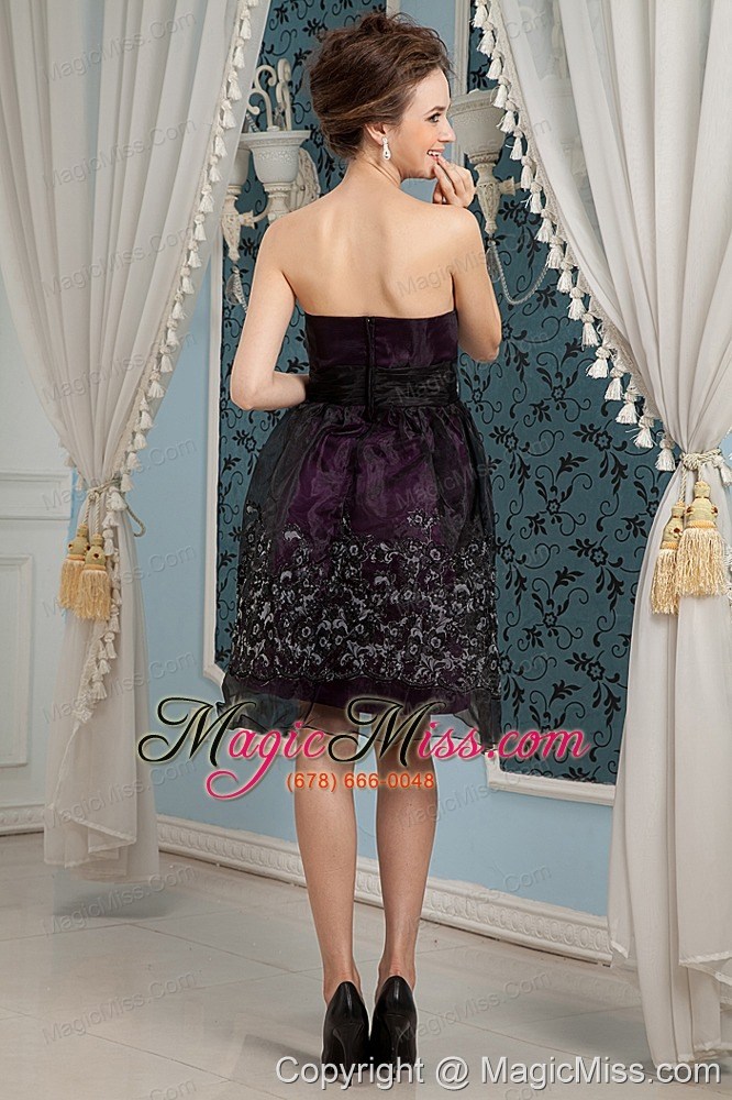 wholesale black column strapless knee-length organza embroidery prom dress