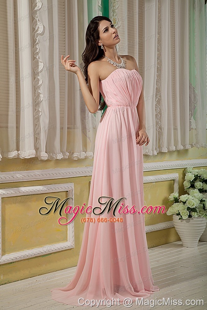 wholesale pretty baby pink prom dress empire strapless chiffon ruch brush train