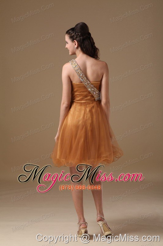 wholesale brown a-line one shoulder mini-length organza beading prom dress