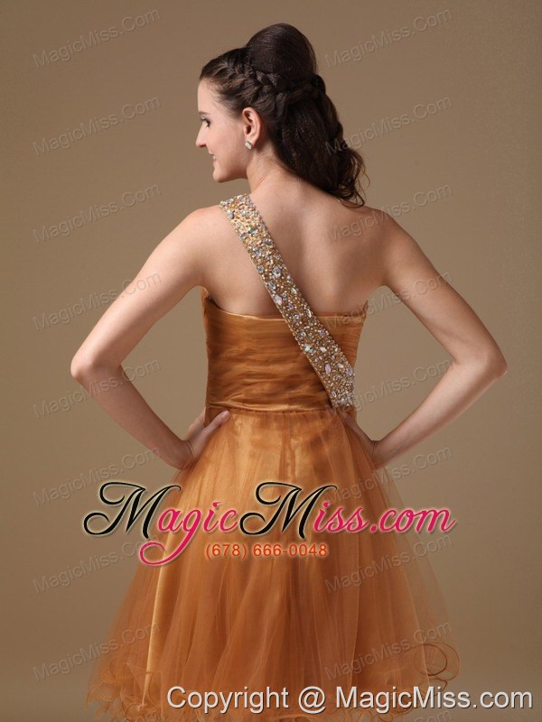 wholesale brown a-line one shoulder mini-length organza beading prom dress